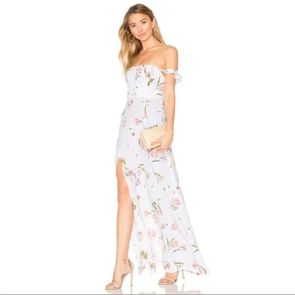 Flynn Skye Floral Bardot Maxi Dress Cream Size Small - Picture 9 of 15